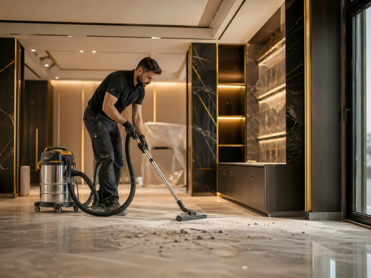 Gründliche Reinigung eines hochwertigen Innenraums nach Arbeiten