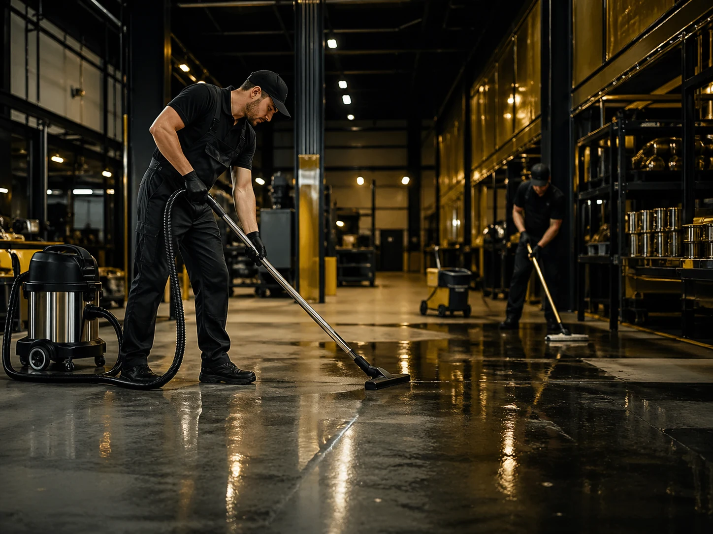 Industriereinigung in einer modernen Halle