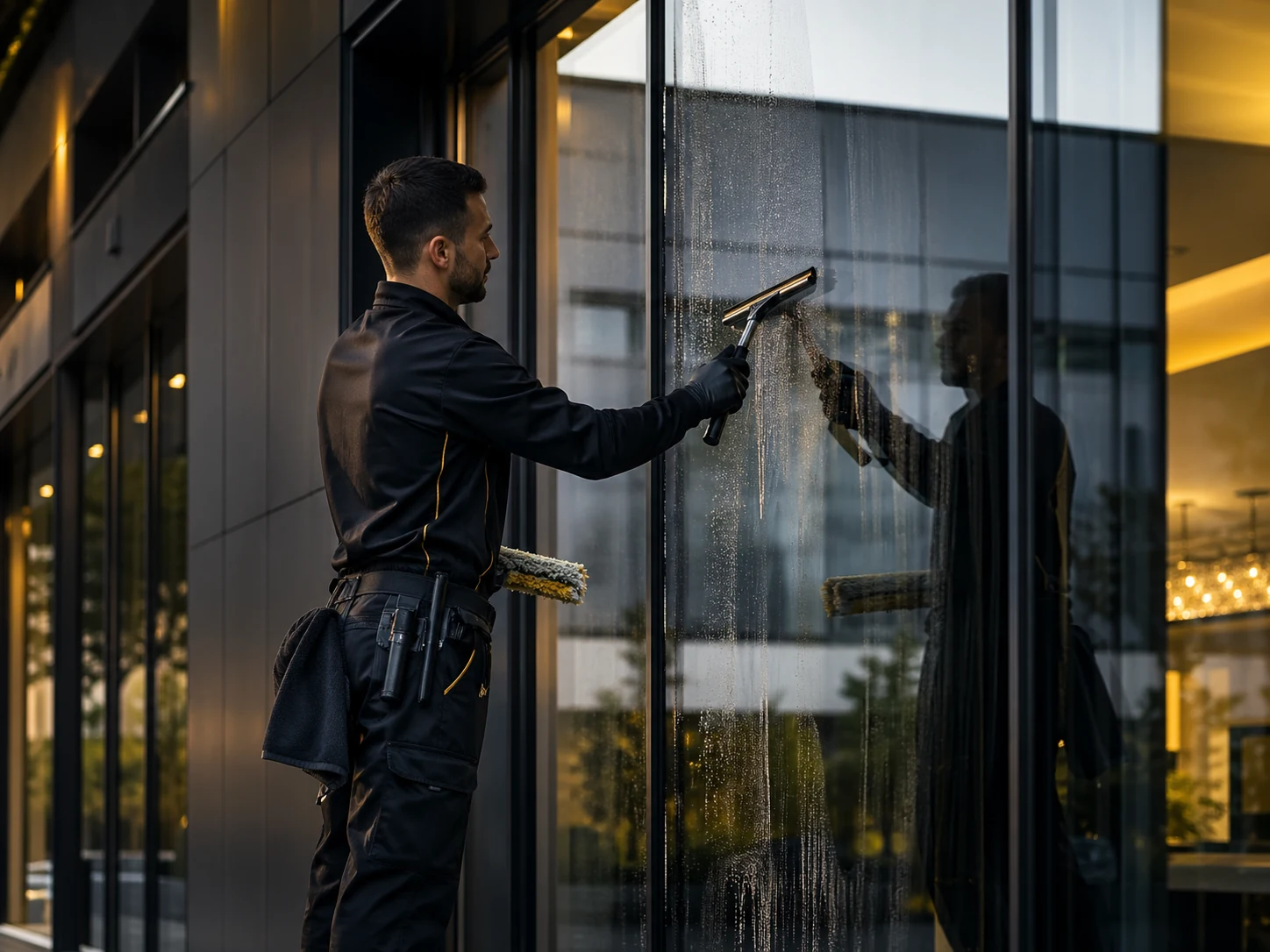 Fenster- und Glasreinigung an moderner Architektur
